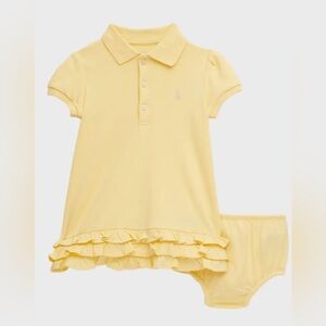 Ralph Lauren Yellow Kids Polo Dress with Ruffle Hem
